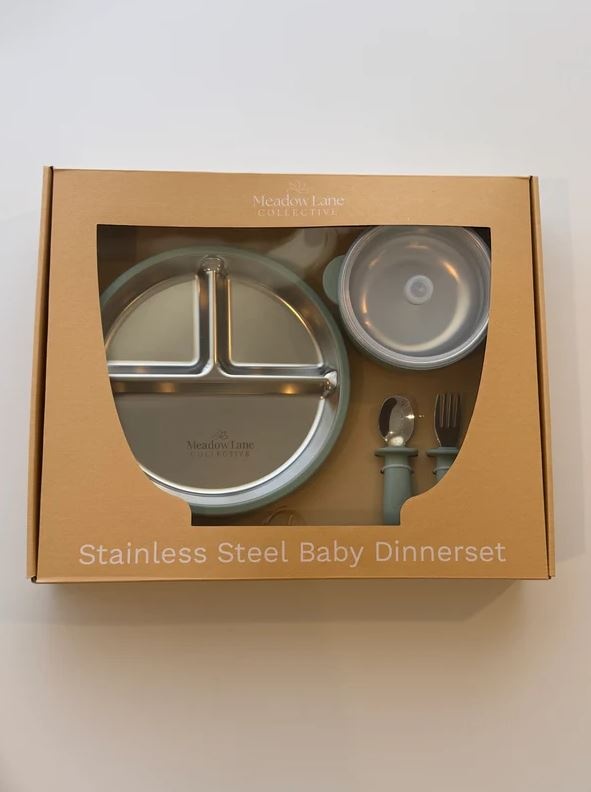 Meadow Lane Collective Stainless Steel + Suction Dinnerset - Pink