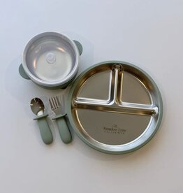 Meadow Lane Collective Stainless Steel + Suction Dinnerset - Green