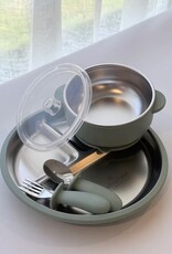 Meadow Lane Collective Stainless Steel + Suction Dinnerset - Green