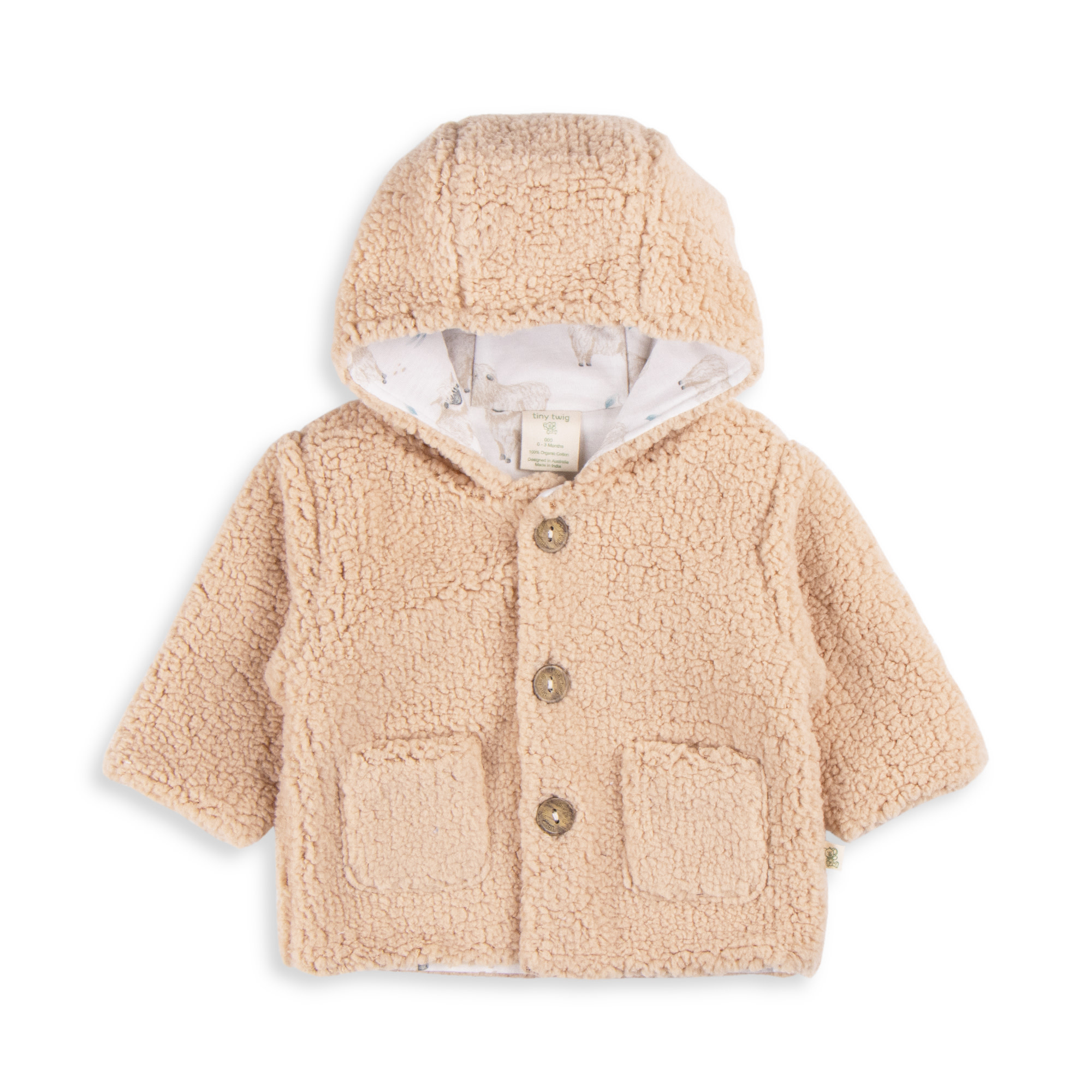 Tiny Twig Tiny Twig Hoodie with Buttons FLW/Jersey Moonlight/Sheep