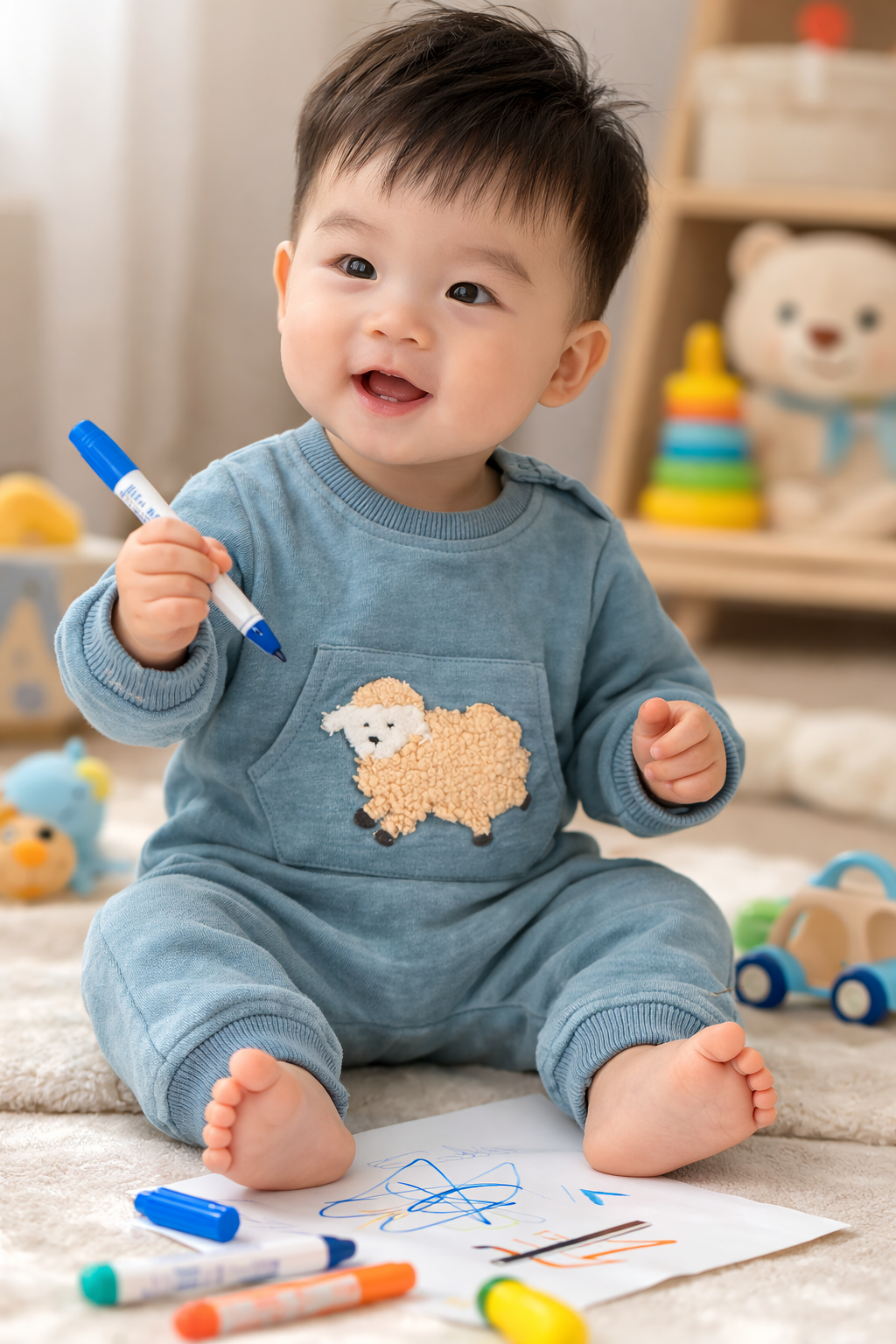 Tiny Twig Tiny Twig Chunky Growsuit French Terry Mineral/Sheep Applique