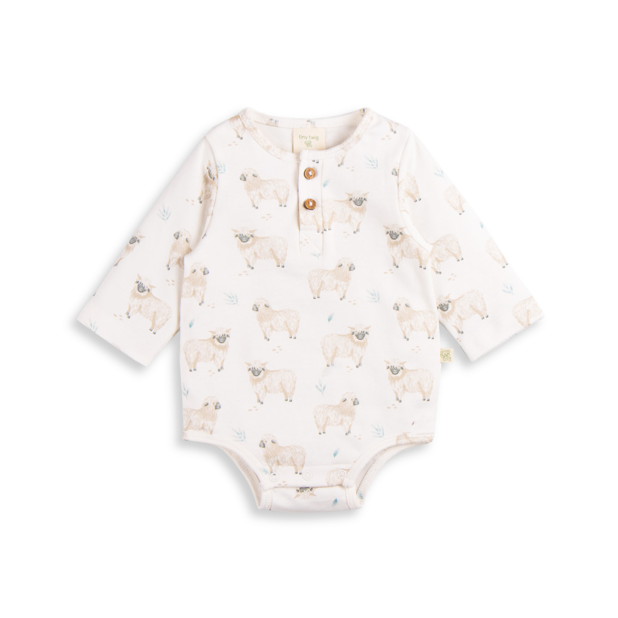 Tiny Twig Tiny Twig Bodysuit Henley L/S Cotton Interlock Go to Sheep
