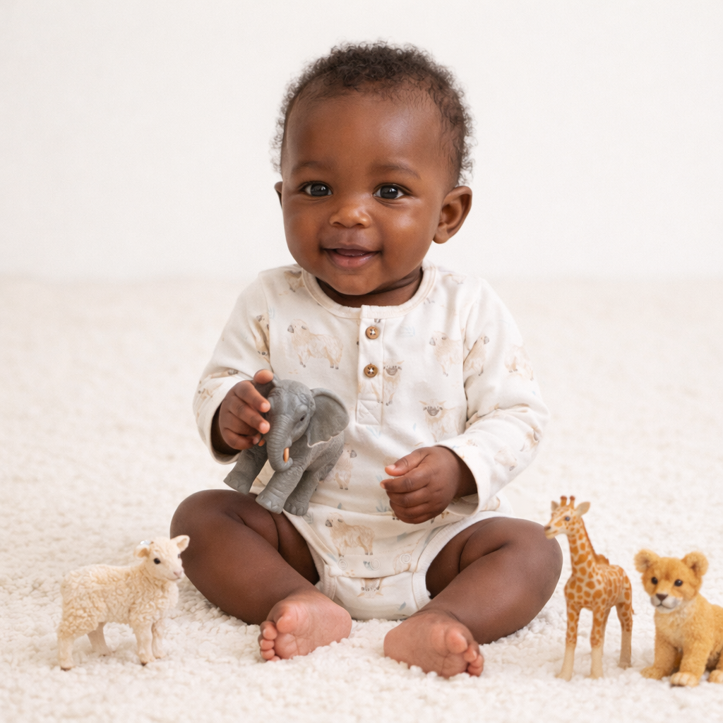 Tiny Twig Tiny Twig Bodysuit Henley L/S Cotton Interlock Go to Sheep