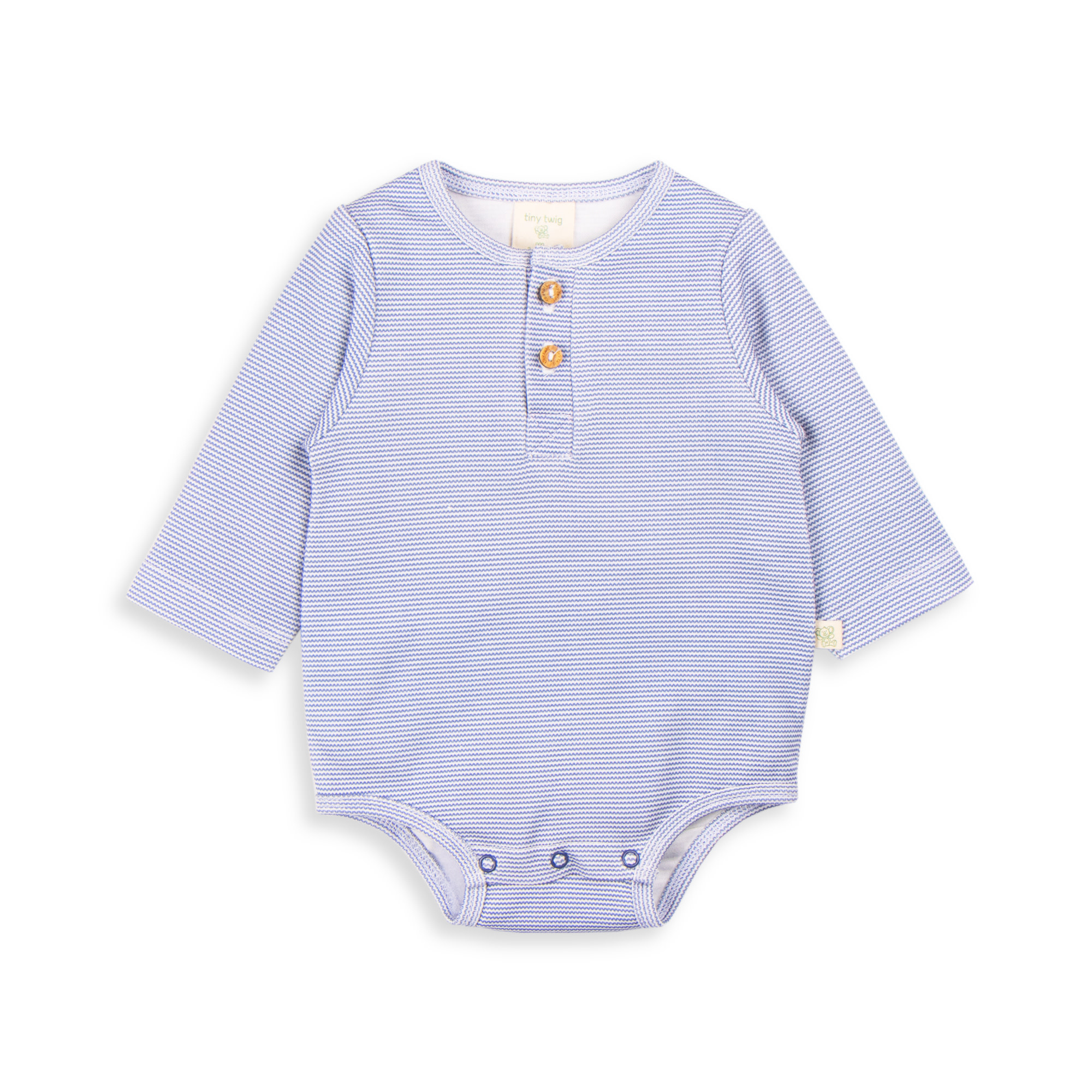 Tiny Twig Tiny Twig Bodysuit Henley L/S Cotton Interlock Indigo Stripes