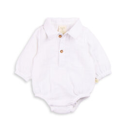 Tiny Twig Tiny Twig Polo Bodysuit Crinkle Muslin Snowwhite