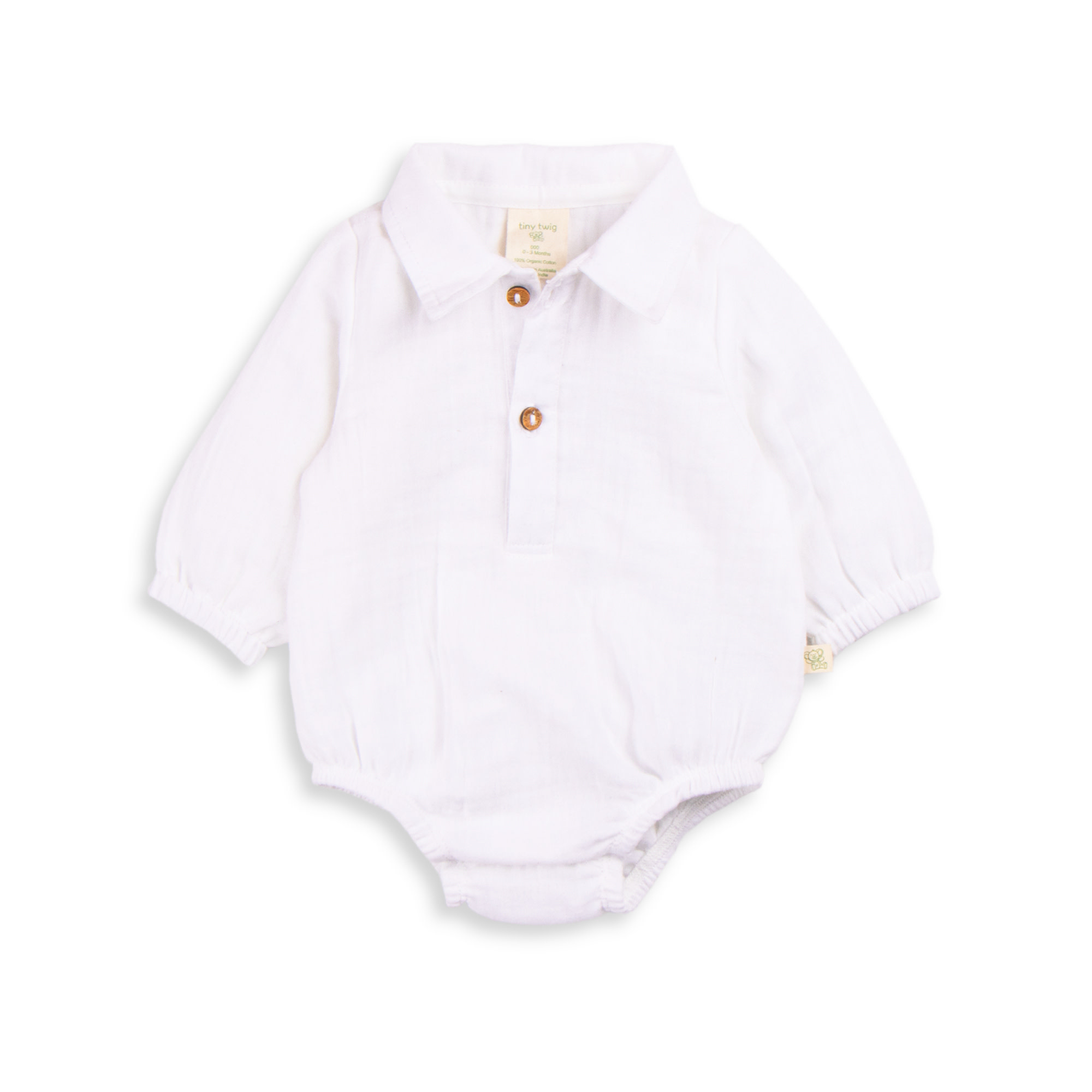 Tiny Twig Tiny Twig Polo Bodysuit Crinkle Muslin Snowwhite