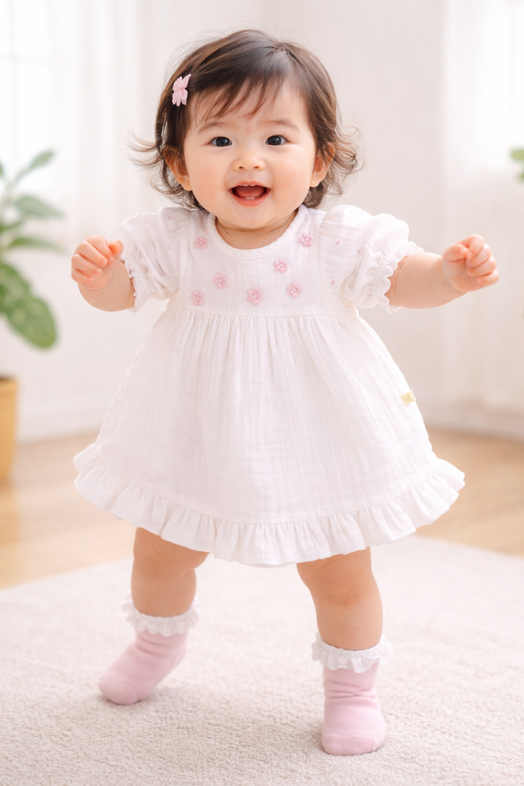 Tiny Twig Tiny Twig Embroidery Dress Crinkle Muslin Snowwhite