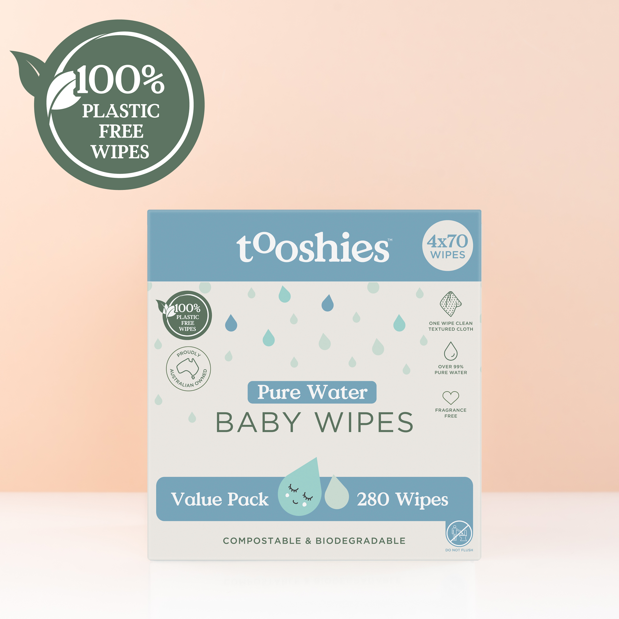 Tooshies Tooshies Pure Water Baby Wipes 280pk