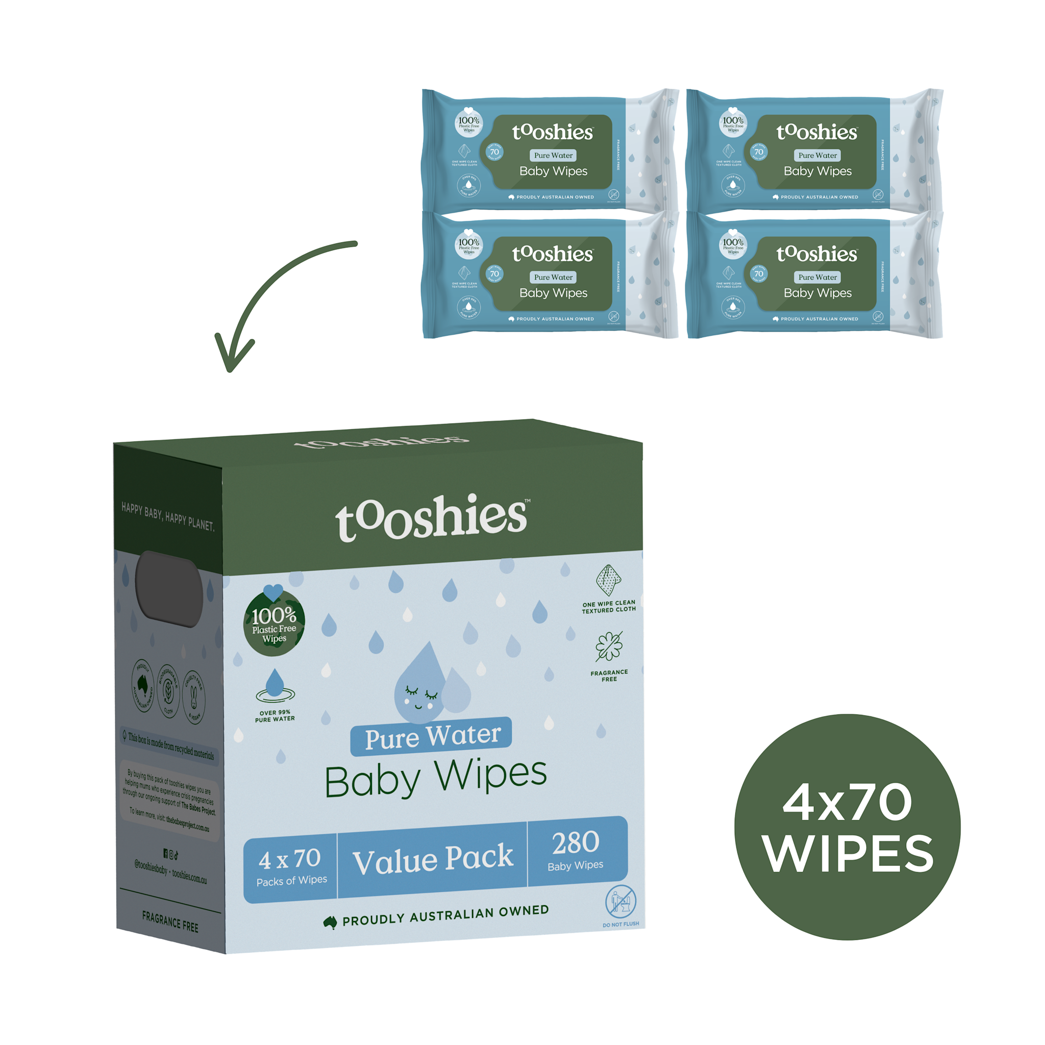 Tooshies Tooshies Pure Water Baby Wipes 280pk
