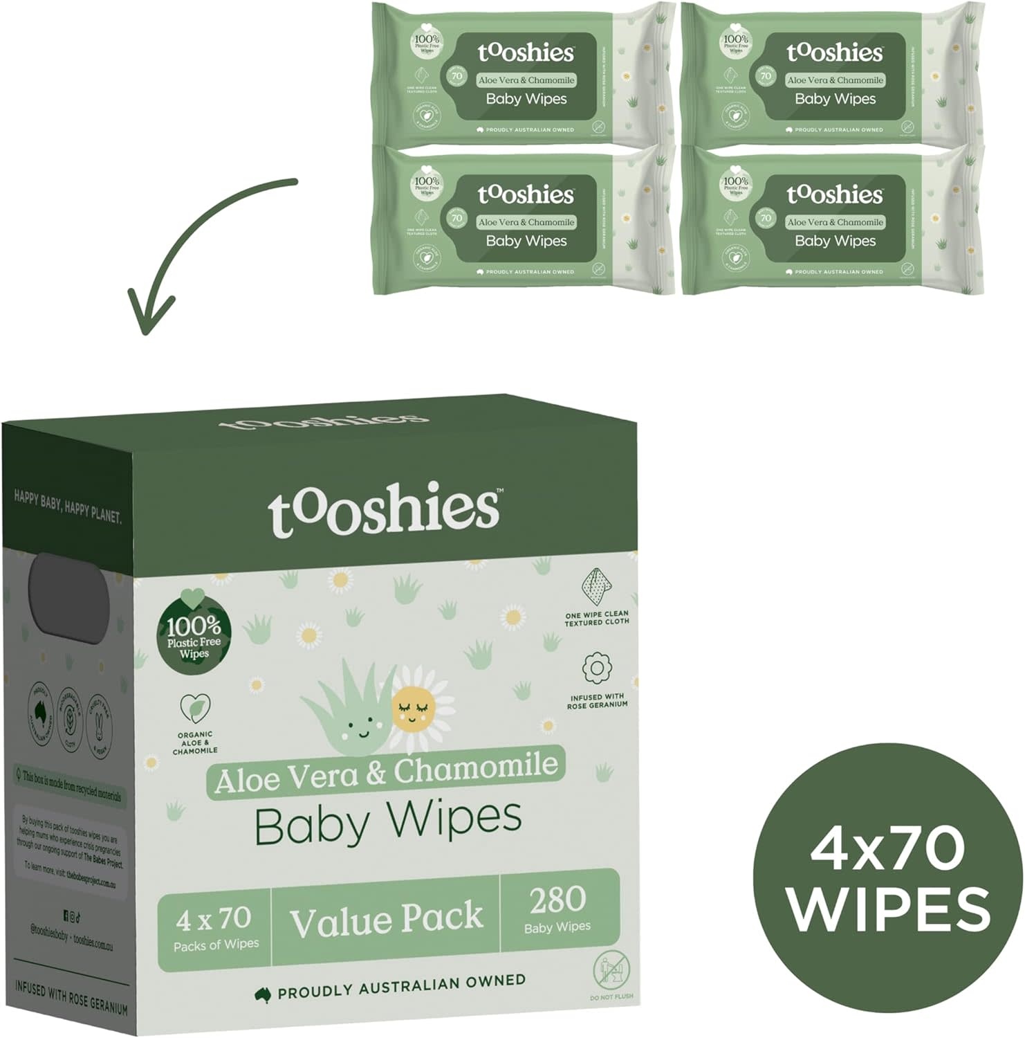 Tooshies Tooshies Pure Baby Wipes Aloe Vera & Chamomile 280pk