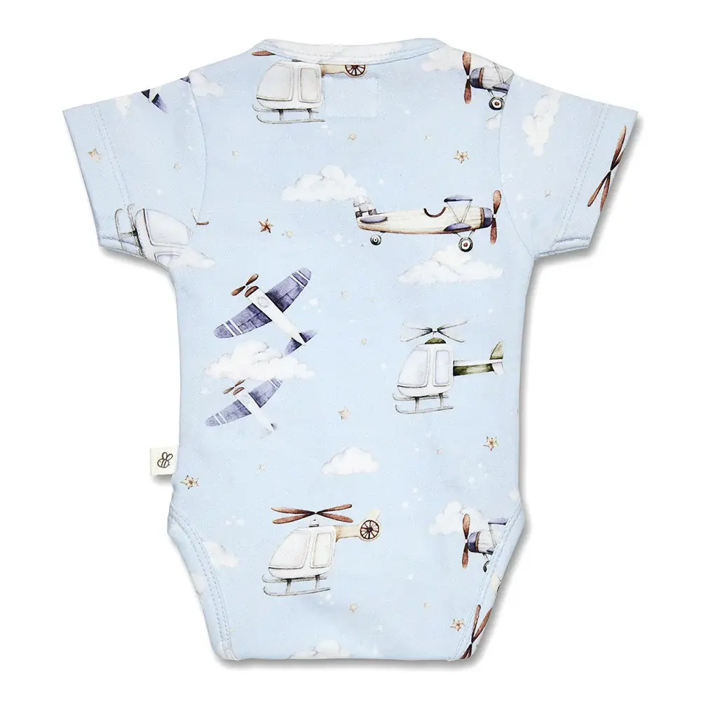 Snuggle Hunny Kids Snuggle Hunny Taking Flight Short Sleeve Organic Kimono Bodysuit