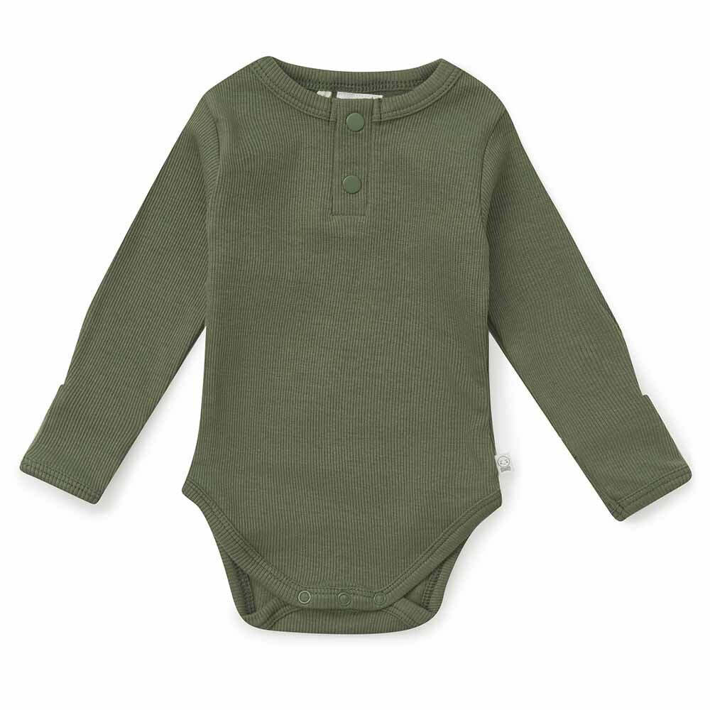 Snuggle Hunny Kids Snuggle Hunny Olive Long Sleeve Organic Bodysuit - Size 1