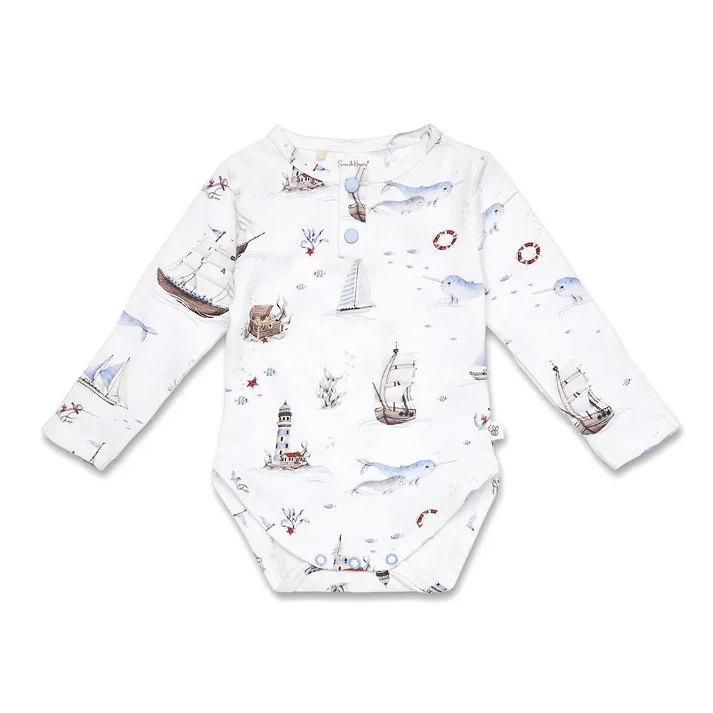 Snuggle Hunny Kids Snuggle Hunny Set Sail Long Sleeve Organic Bodysuit - 6-12 Months (0)