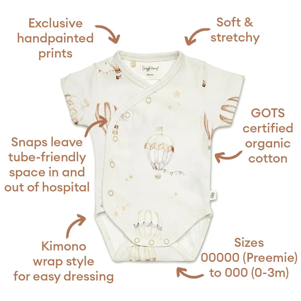 Snuggle Hunny Kids Snuggle Hunny Up & Away Short Sleeve Organic Kimono Bodysuit