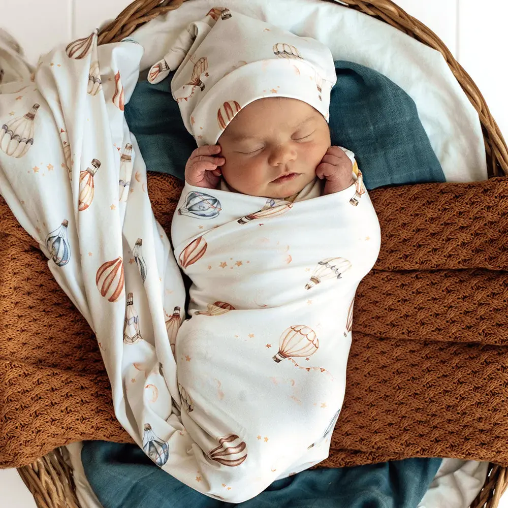 Snuggle Hunny Kids Snuggle Hunny Up & Away Organic Jersey Wrap & Beanie Set
