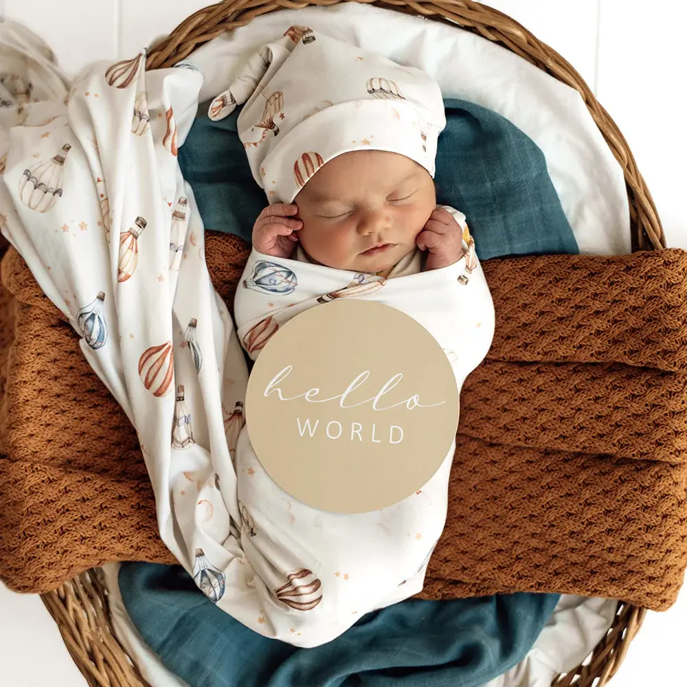 Snuggle Hunny Kids Snuggle Hunny Up & Away Organic Jersey Wrap & Beanie Set