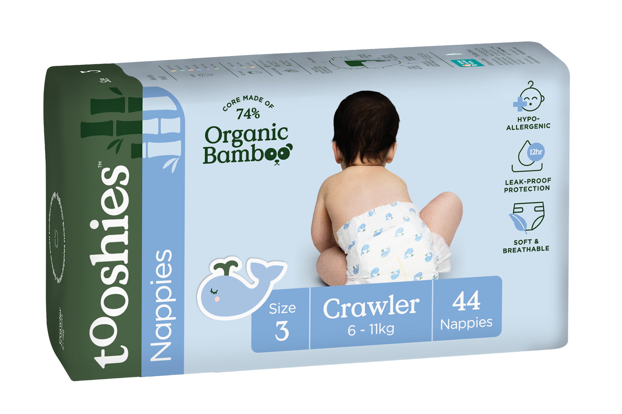 Tooshies Tooshies Organic Bamboo Nappies Size 3 Crawler 6-11kg 44pk
