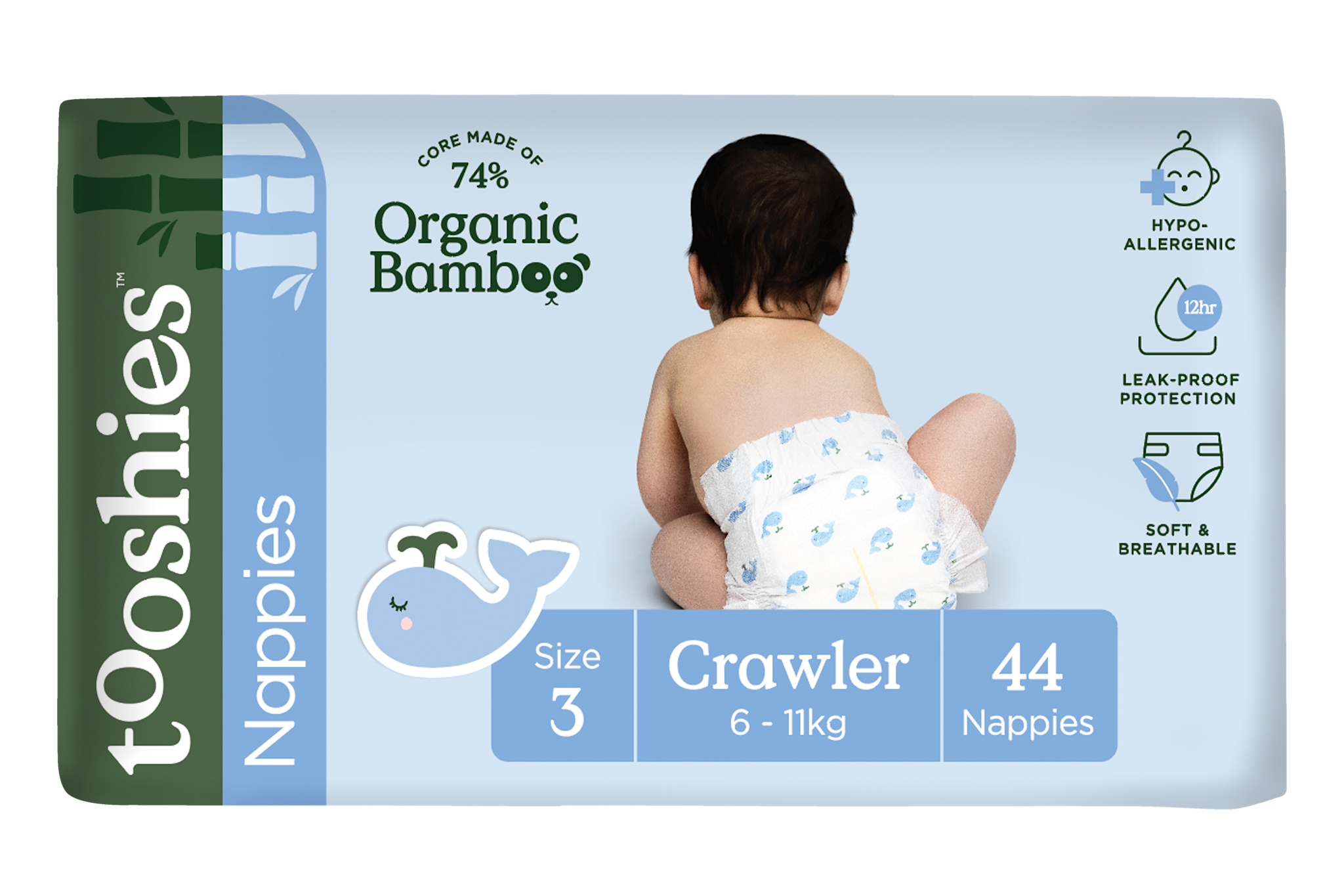 Tooshies Tooshies Organic Bamboo Nappies Size 3 Crawler 6-11kg 44pk