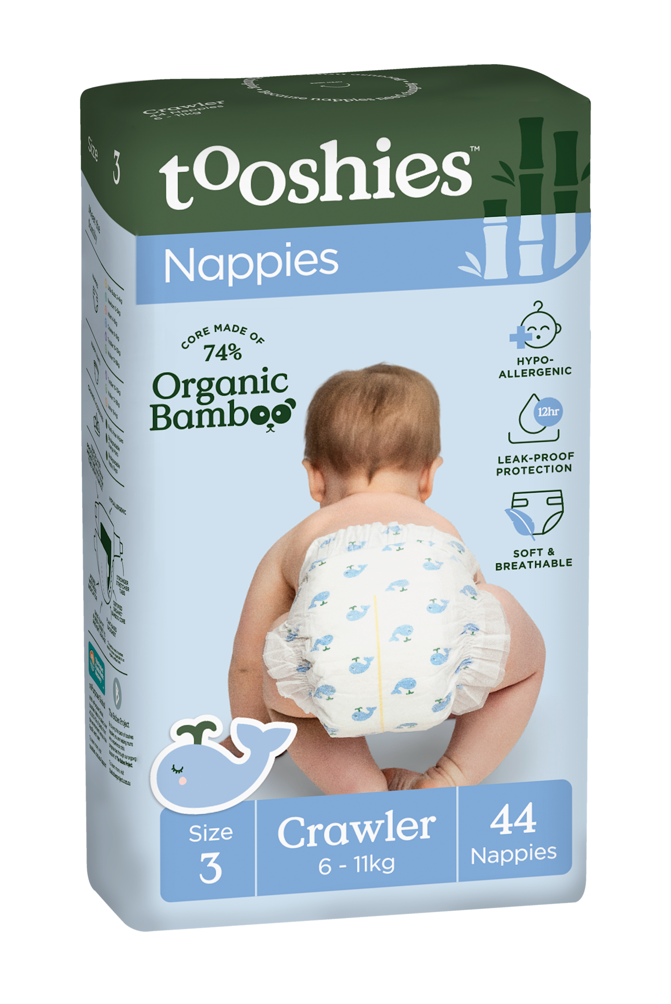 Tooshies Tooshies Organic Bamboo Nappies Size 3 Crawler 6-11kg 44pk