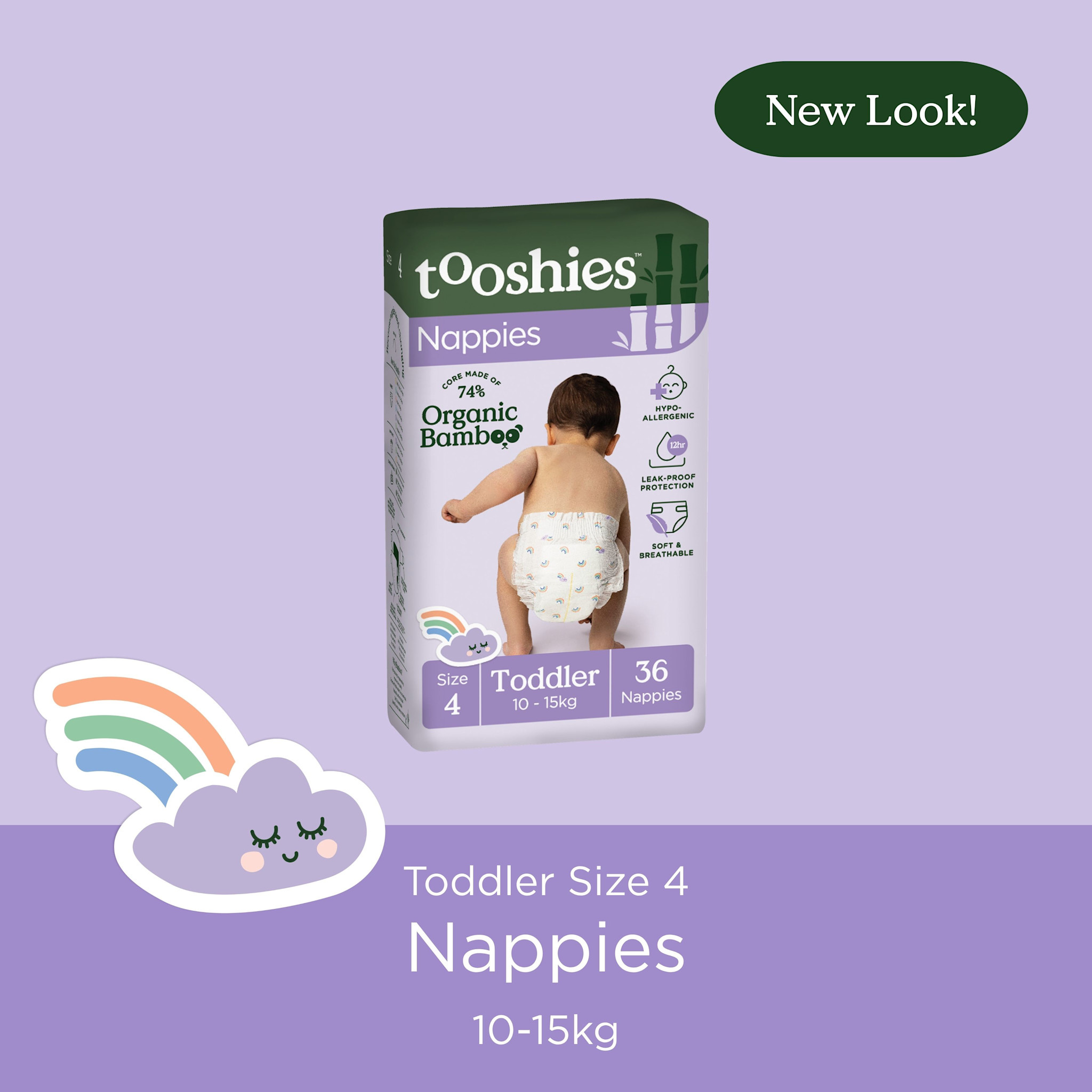 Tooshies Tooshies Organic Bamboo Nappies Size 4 Toddler 10-15kg 36pk