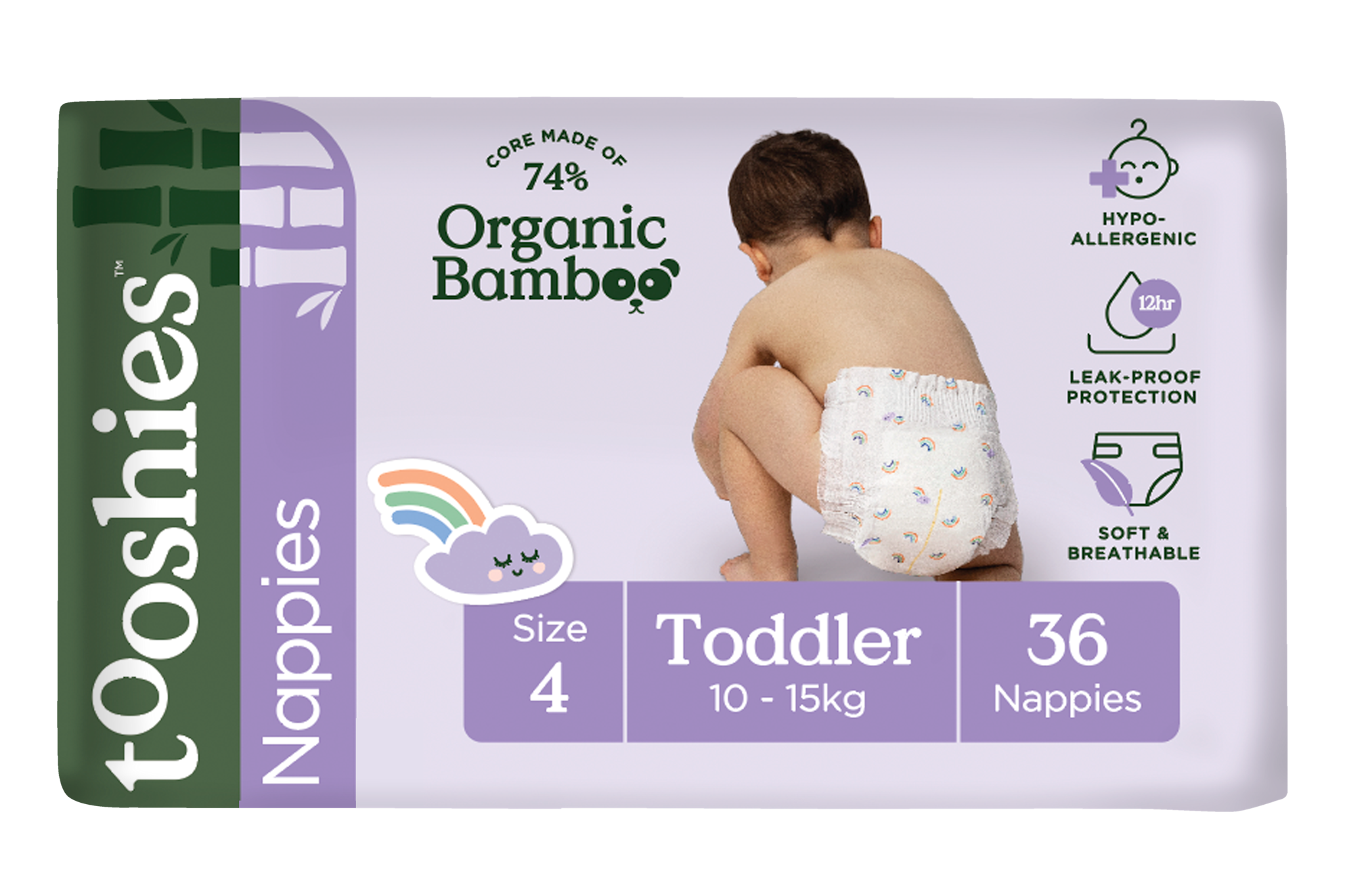 Tooshies Tooshies Organic Bamboo Nappies Size 4 Toddler 10-15kg 36pk