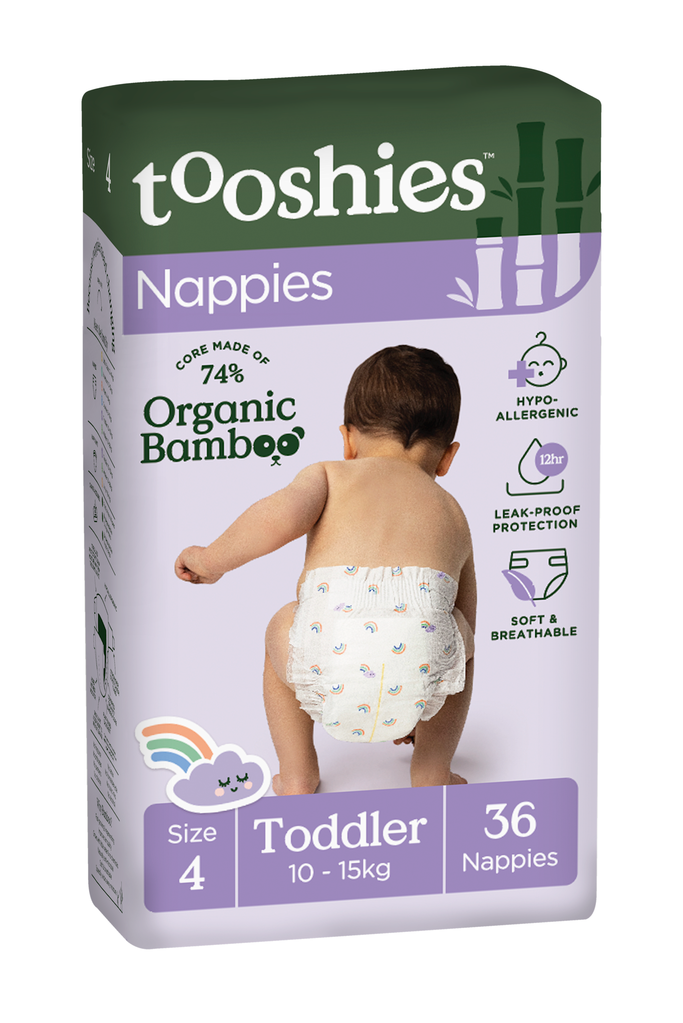 Tooshies Tooshies Organic Bamboo Nappies Size 4 Toddler 10-15kg 36pk