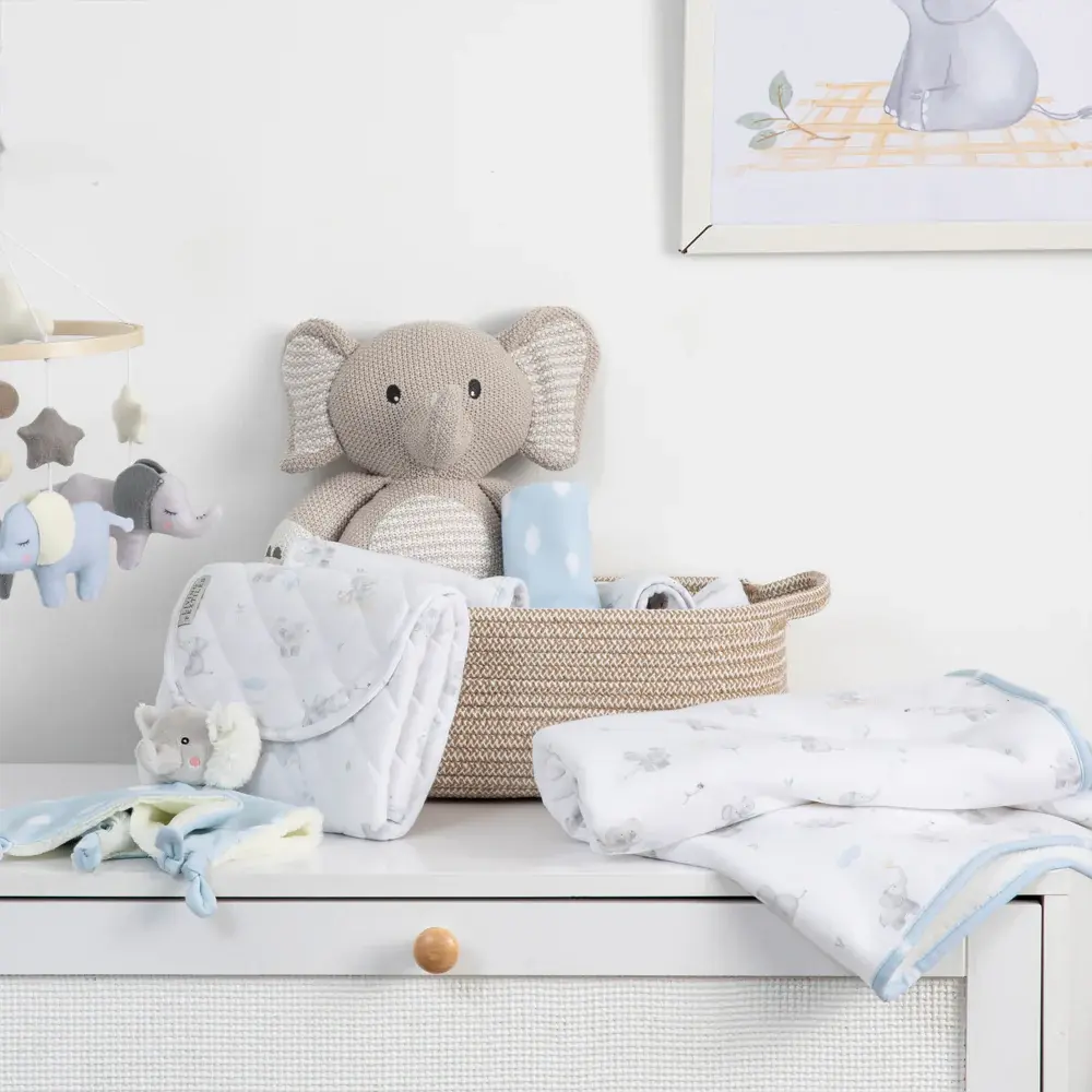 Living Textiles Living Textiles Sherpa Pram Blanket - Elephant Playtime