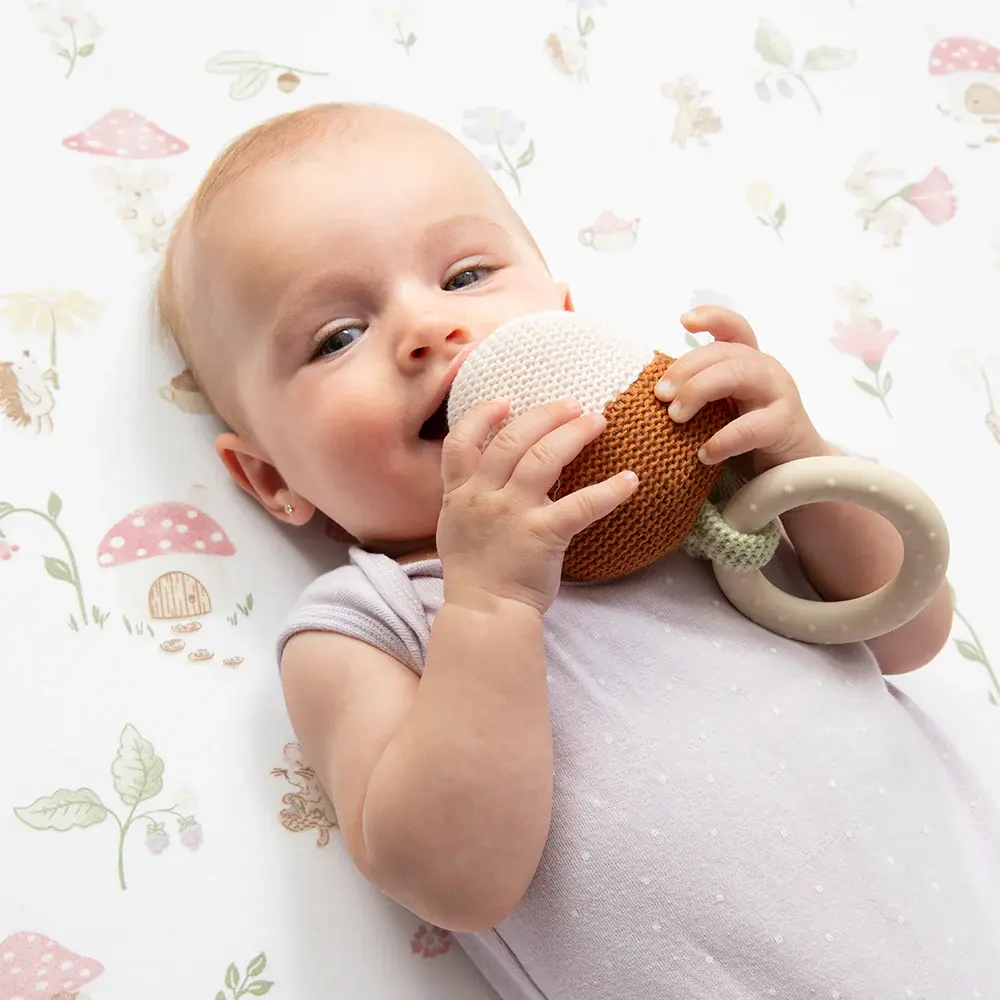 Living Textiles Living Textiles Whimsical Wonderland Ring Rattle - Acorn