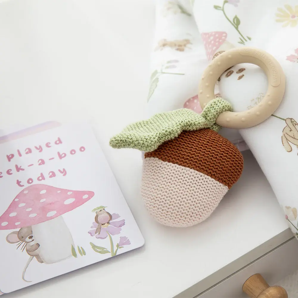 Living Textiles Living Textiles Whimsical Wonderland Ring Rattle - Acorn