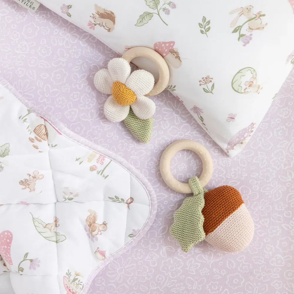 Living Textiles Living Textiles Whimsical Wonderland Ring Rattle - Acorn