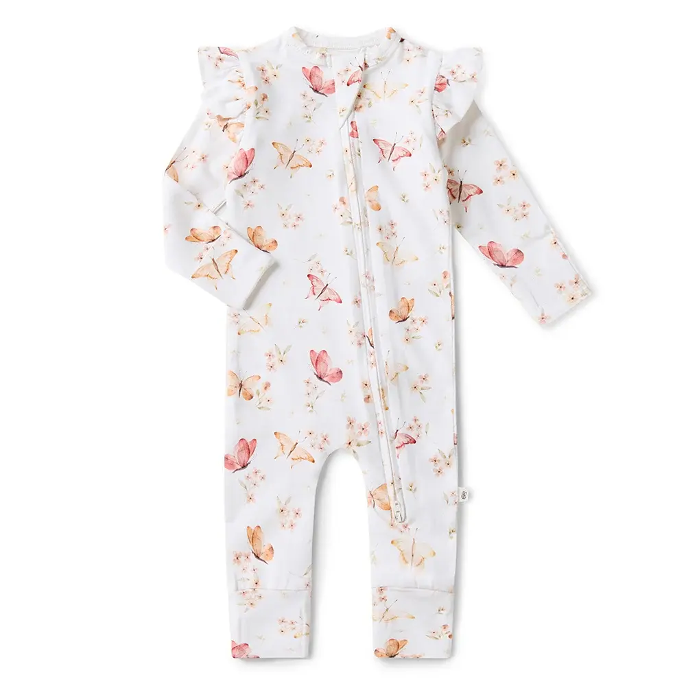 Snuggle Hunny Kids Snuggle Hunny Butterfly Organic Snugglesuit Convertible Romper with frill