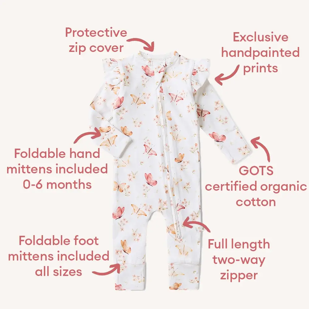 Snuggle Hunny Kids Snuggle Hunny Butterfly Organic Snugglesuit Convertible Romper with frill