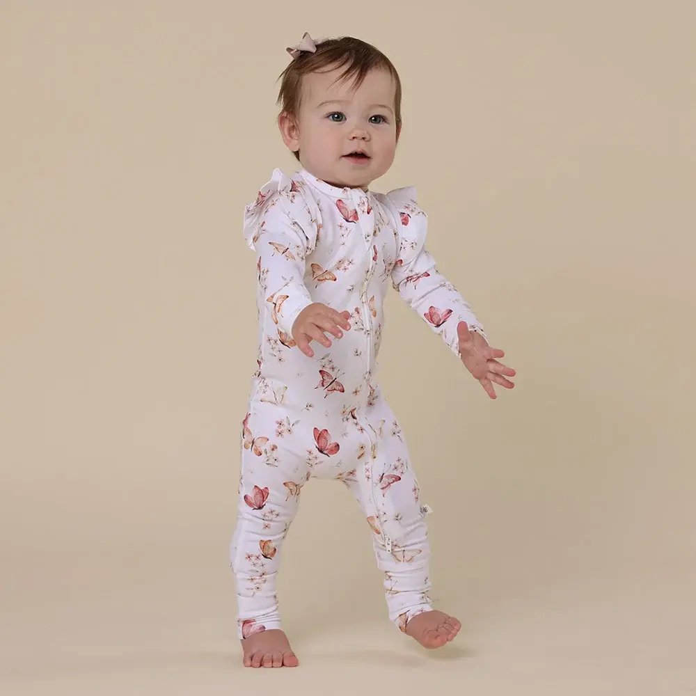 Snuggle Hunny Kids Snuggle Hunny Butterfly Organic Snugglesuit Convertible Romper with frill