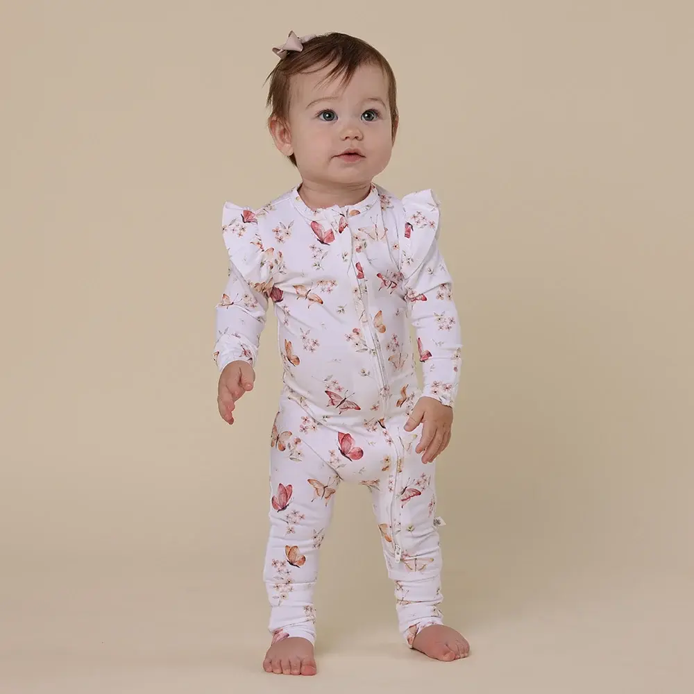 Snuggle Hunny Kids Snuggle Hunny Butterfly Organic Snugglesuit Convertible Romper with frill