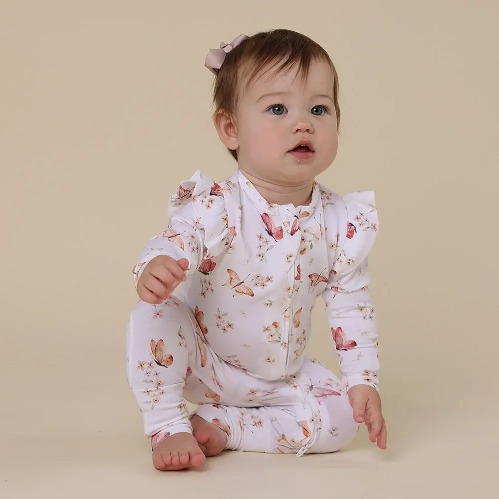 Snuggle Hunny Kids Snuggle Hunny Butterfly Organic Snugglesuit Convertible Romper with frill