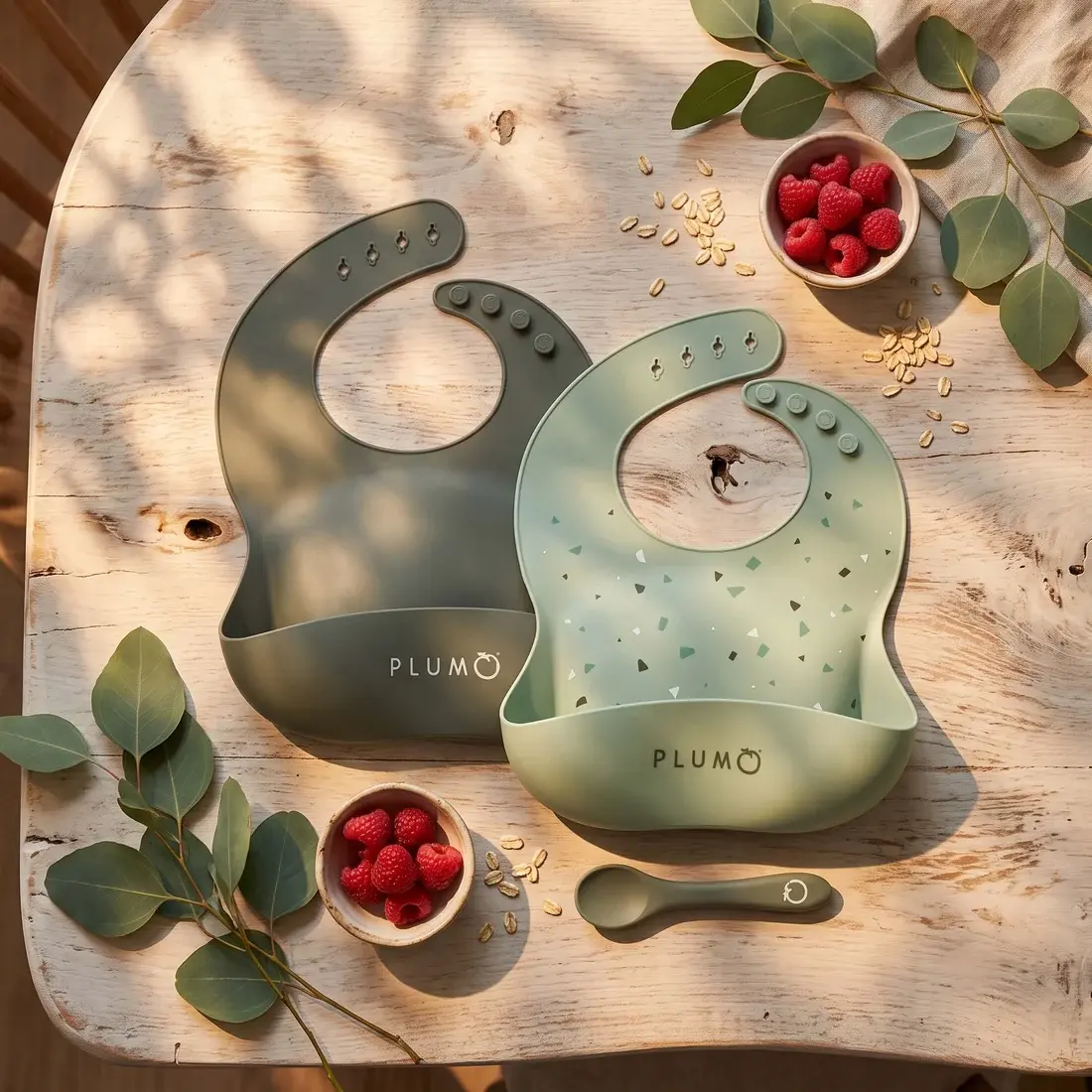 Plum Plum 3 Piece Silicone Bib and Spoon Set