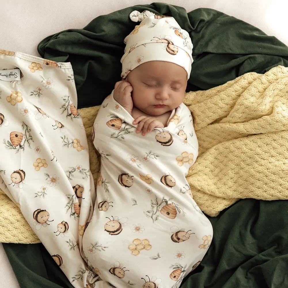 Snuggle Hunny Kids Snuggle Hunny Bumblebees Organic Jersey Wrap & Beanie Set