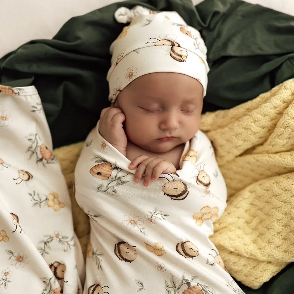 Snuggle Hunny Kids Snuggle Hunny Bumblebees Organic Jersey Wrap & Beanie Set