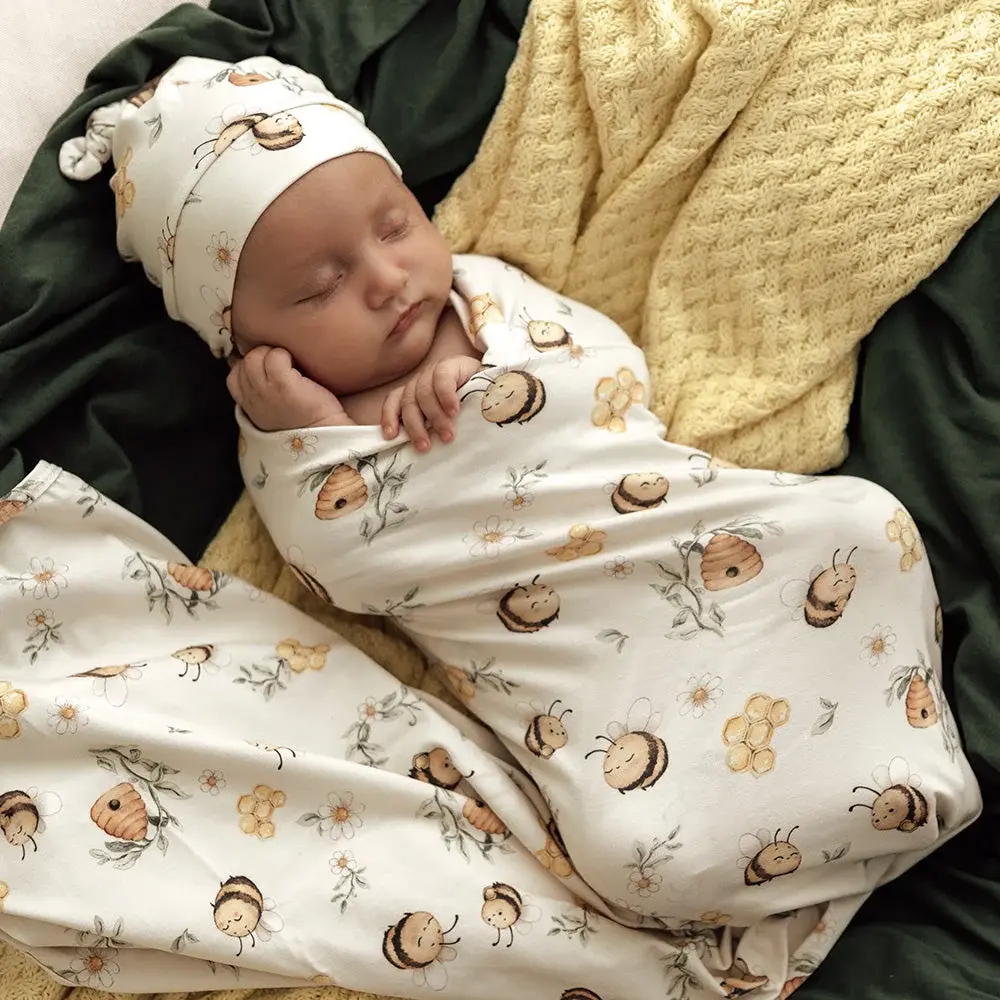 Snuggle Hunny Kids Snuggle Hunny Bumblebees Organic Jersey Wrap & Beanie Set