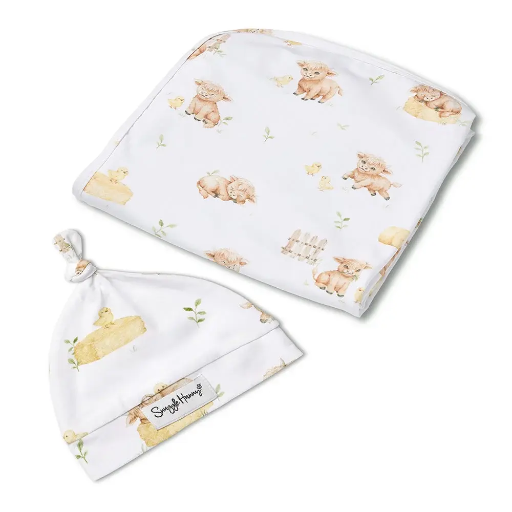 Snuggle Hunny Kids Snuggle Hunny Highland Cows Organic Jersey Wrap & Beanie Set