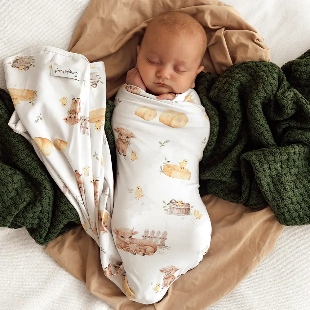 Snuggle Hunny Kids Snuggle Hunny Highland Cows Organic Jersey Wrap & Beanie Set