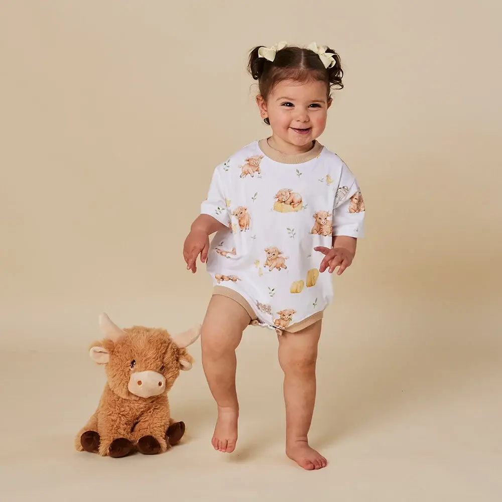 Snuggle Hunny Kids Snuggle Hunny Highland Cows Organic Oversized Romper