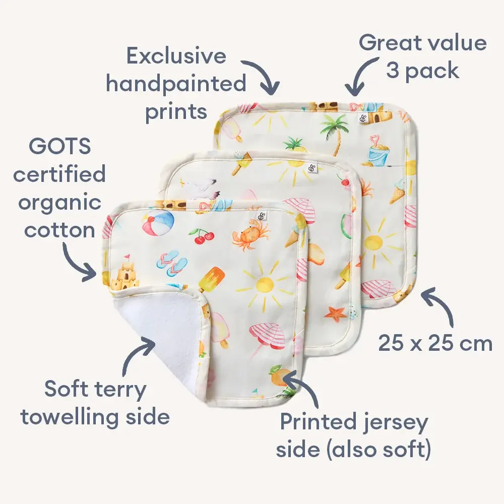 Snuggle Hunny Kids Snuggle Hunny Beach Fun Organic Wash Cloths - 3 Pack