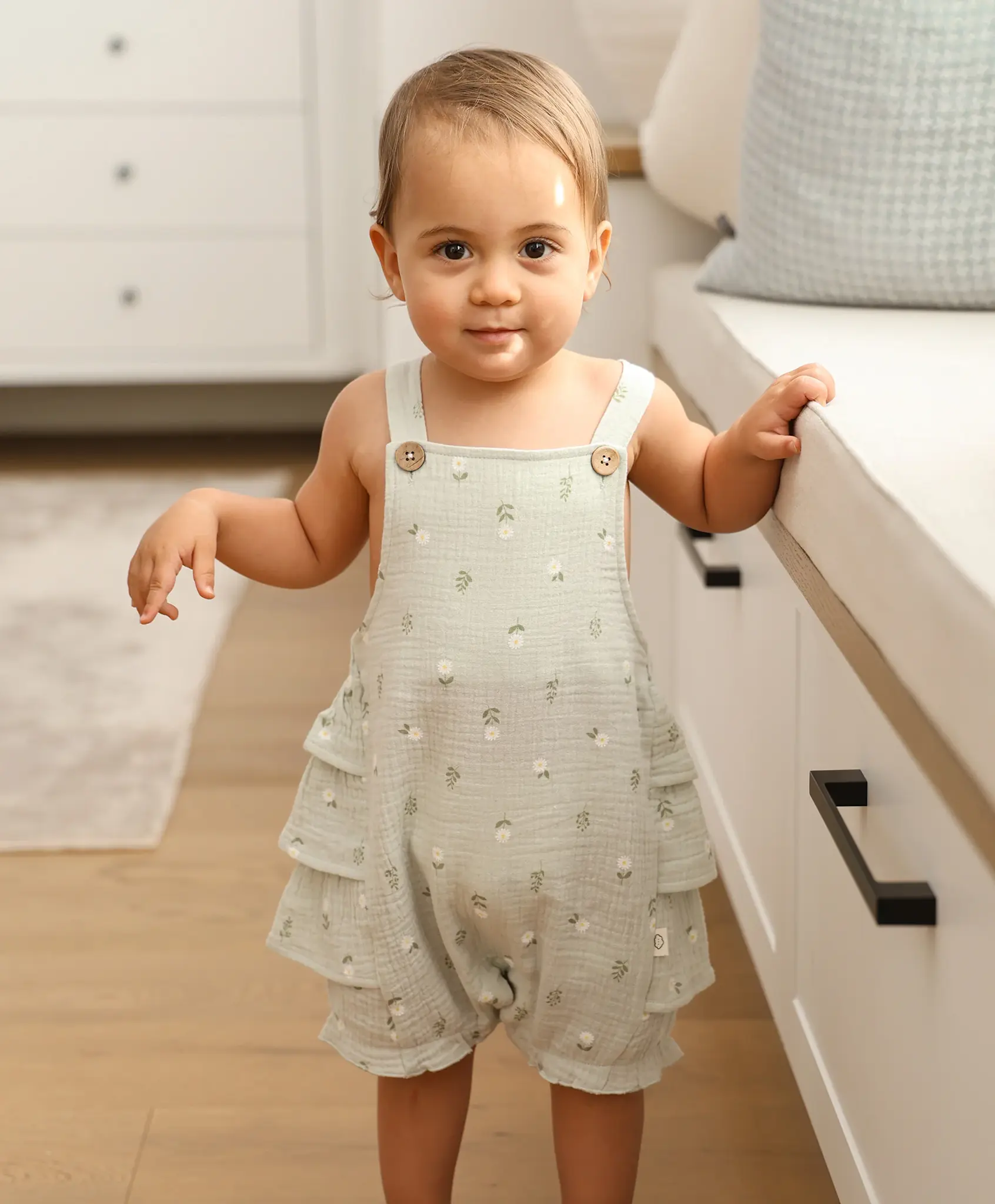 Lummi in Colour Lummi in Colour Organic Cotton Muslin Overall Romper - Daisy Green