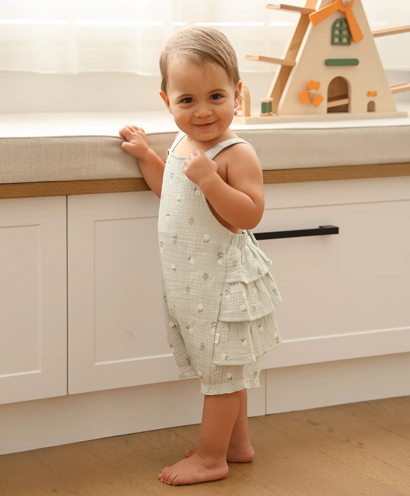 Lummi in Colour Lummi in Colour Organic Cotton Muslin Overall Romper - Daisy Green