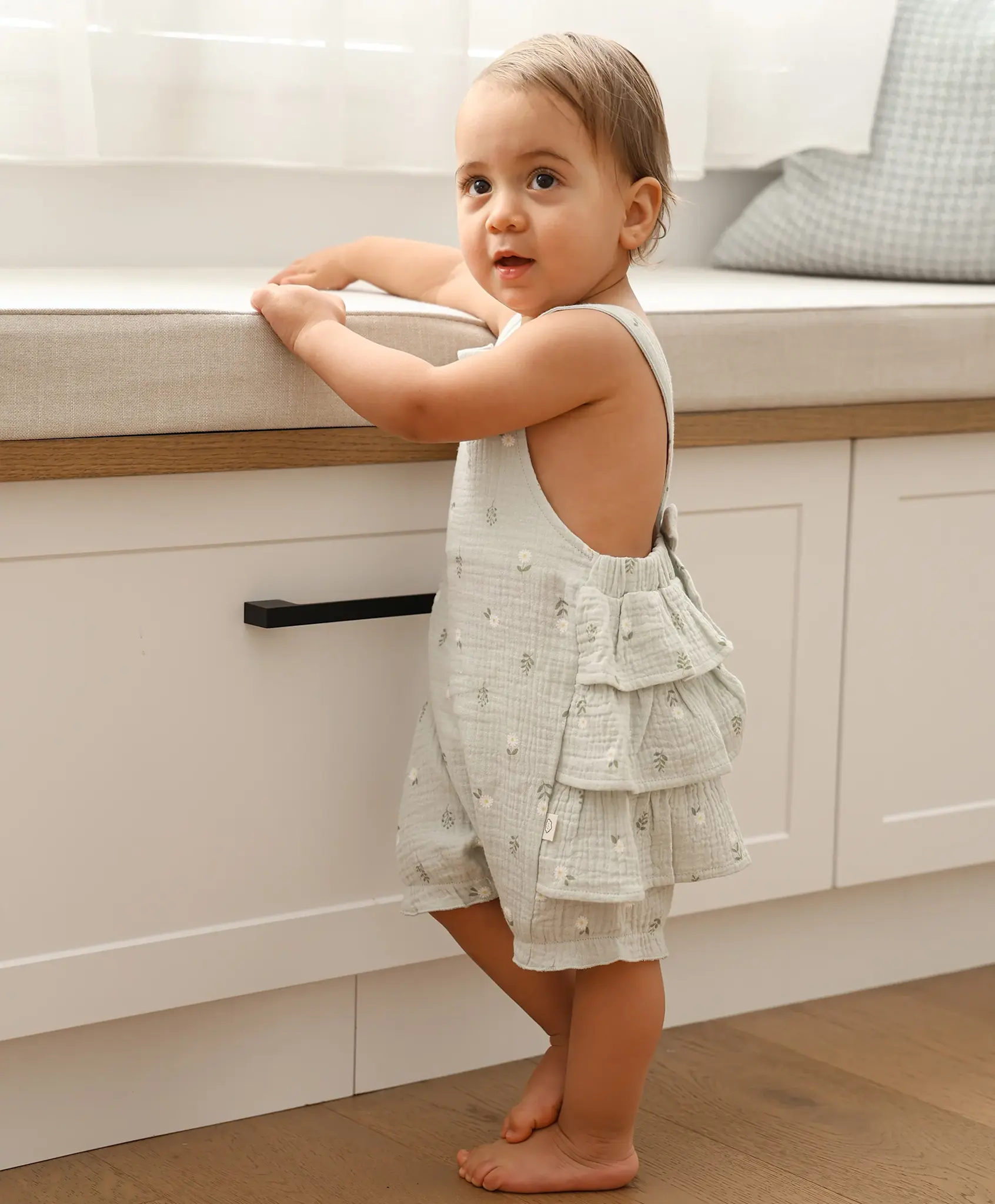 Lummi in Colour Lummi in Colour Organic Cotton Muslin Overall Romper - Daisy Green