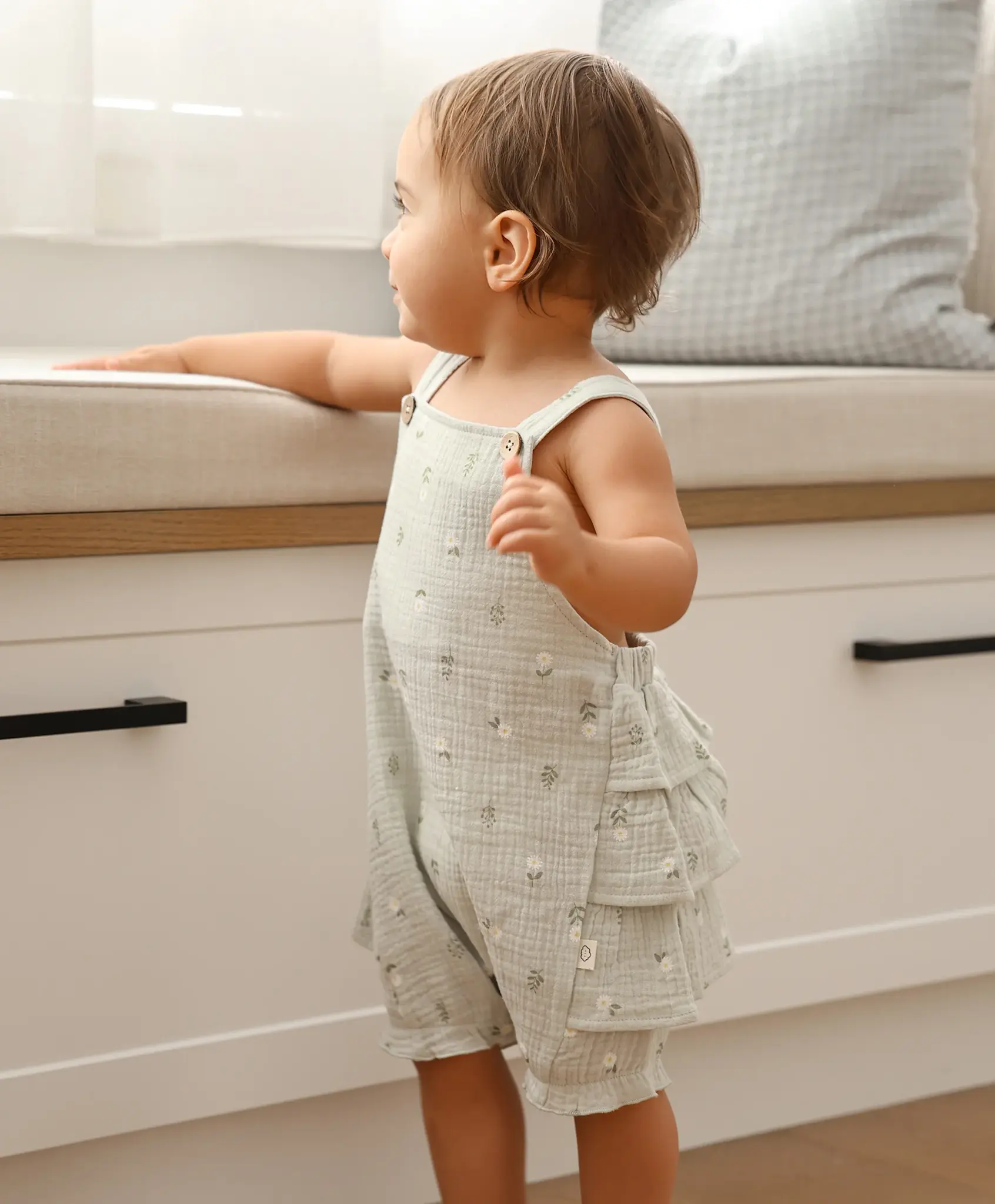 Lummi in Colour Lummi in Colour Organic Cotton Muslin Overall Romper - Daisy Green