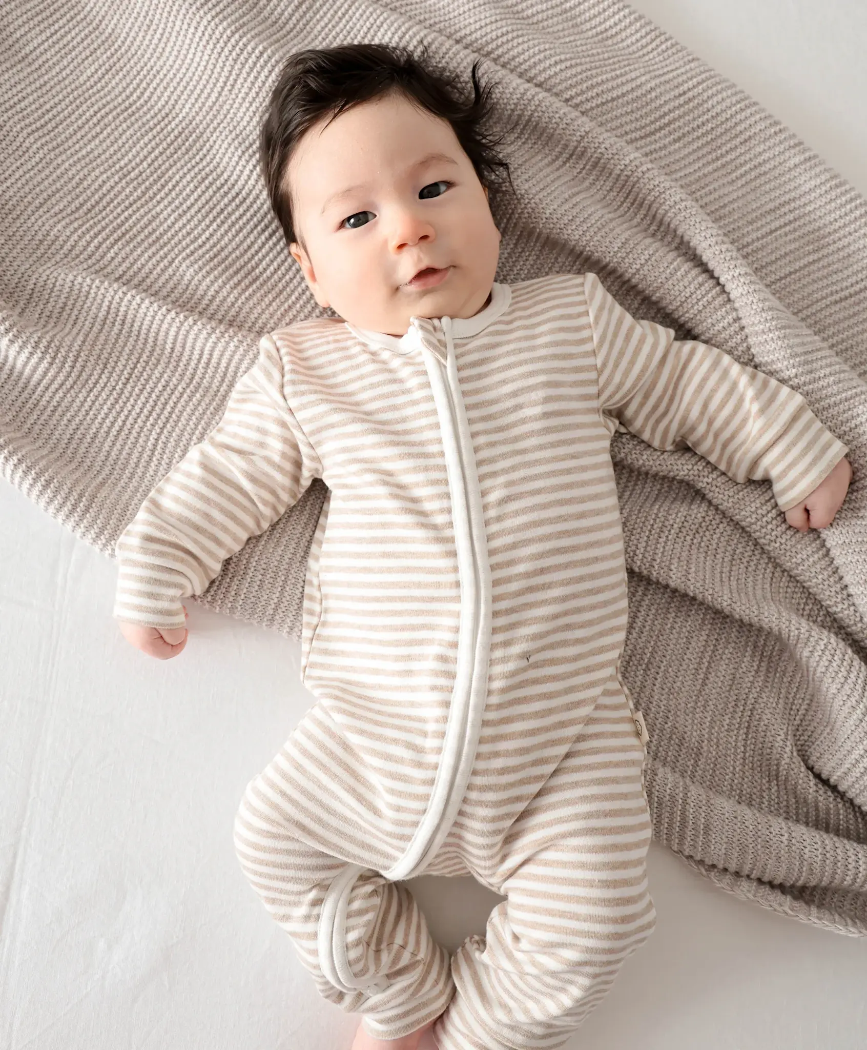 Lummi in Colour Lummi in Colour Organic Cotton Zip Growsuit - Oat Stripes