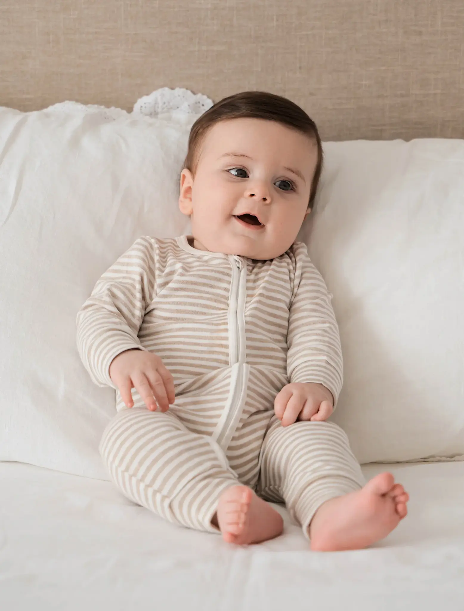 Lummi in Colour Lummi in Colour Organic Cotton Zip Growsuit - Oat Stripes