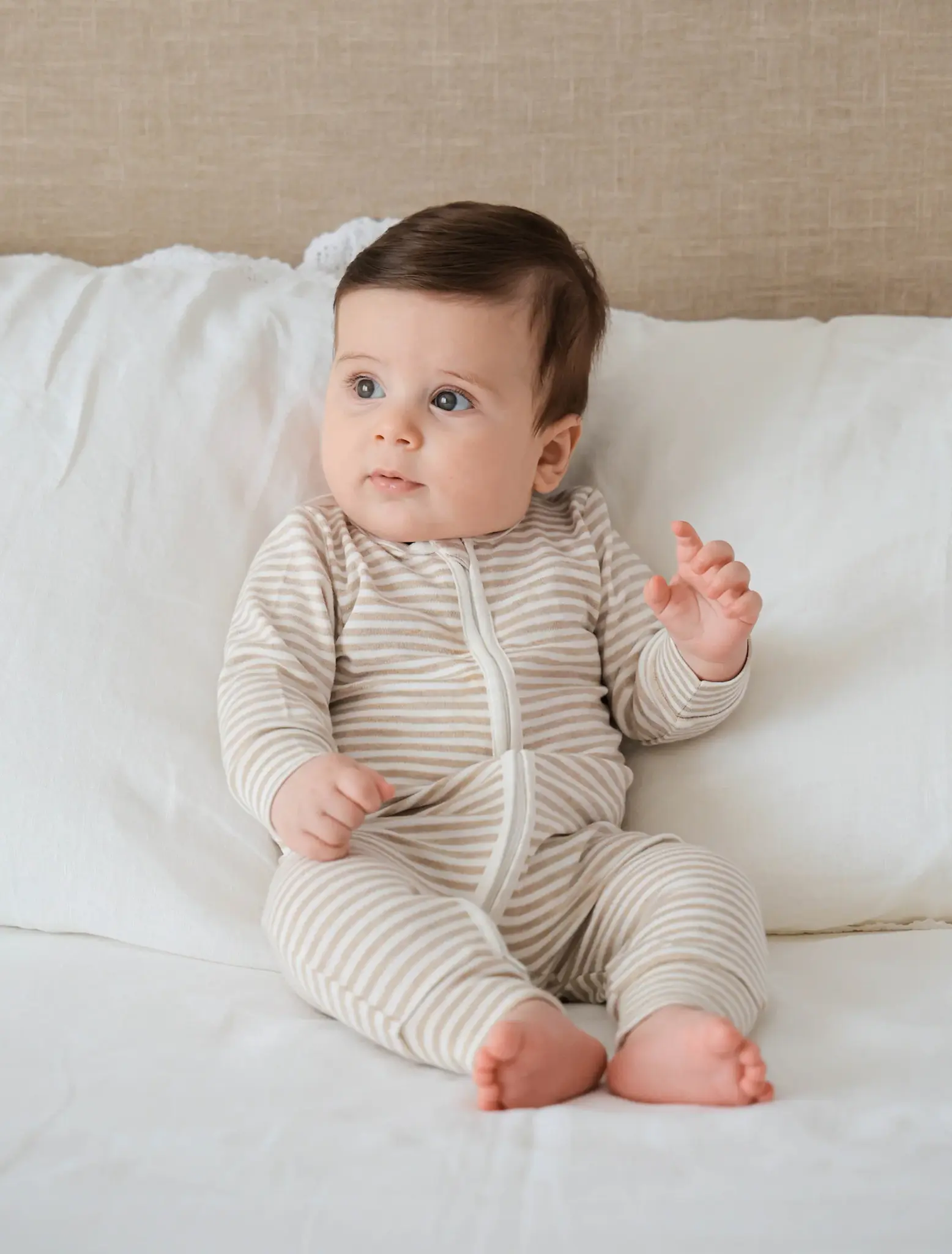 Lummi in Colour Lummi in Colour Organic Cotton Zip Growsuit - Oat Stripes